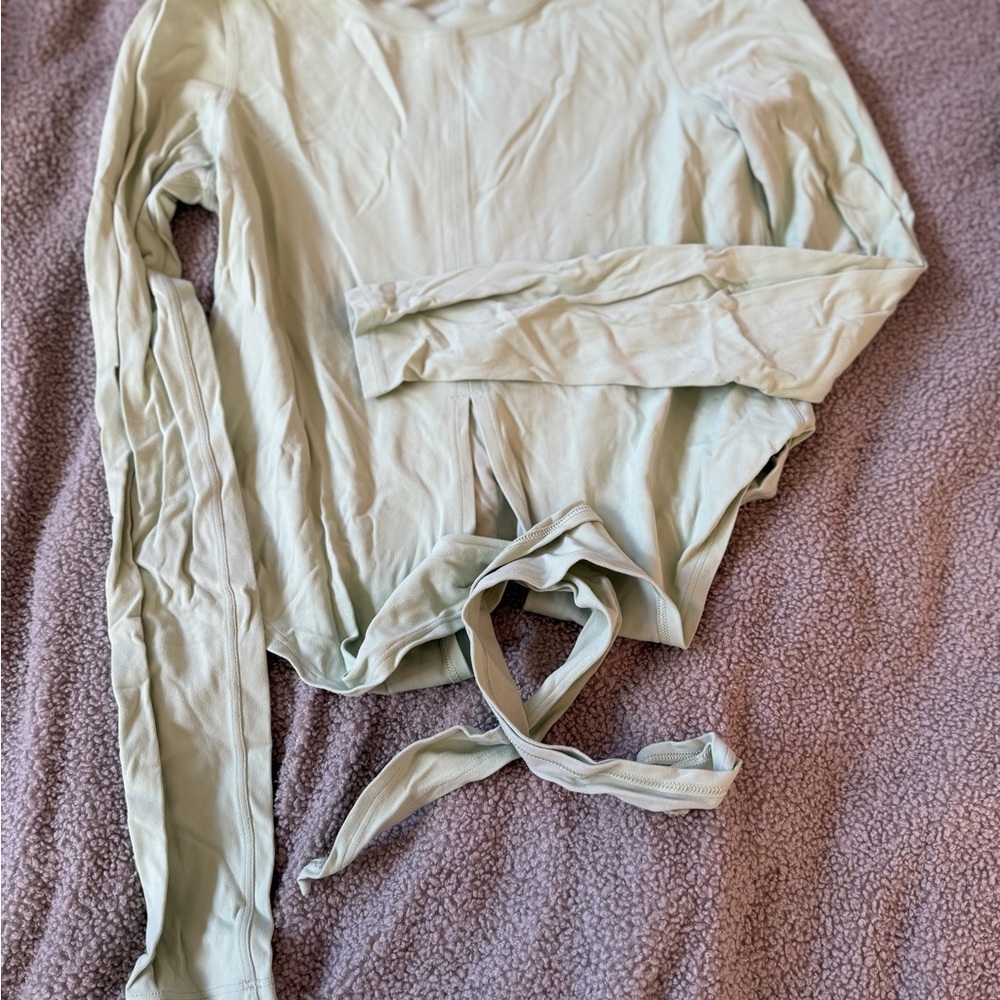 lululemon athletica Sage Green Tie-Front Long Sleeve Top